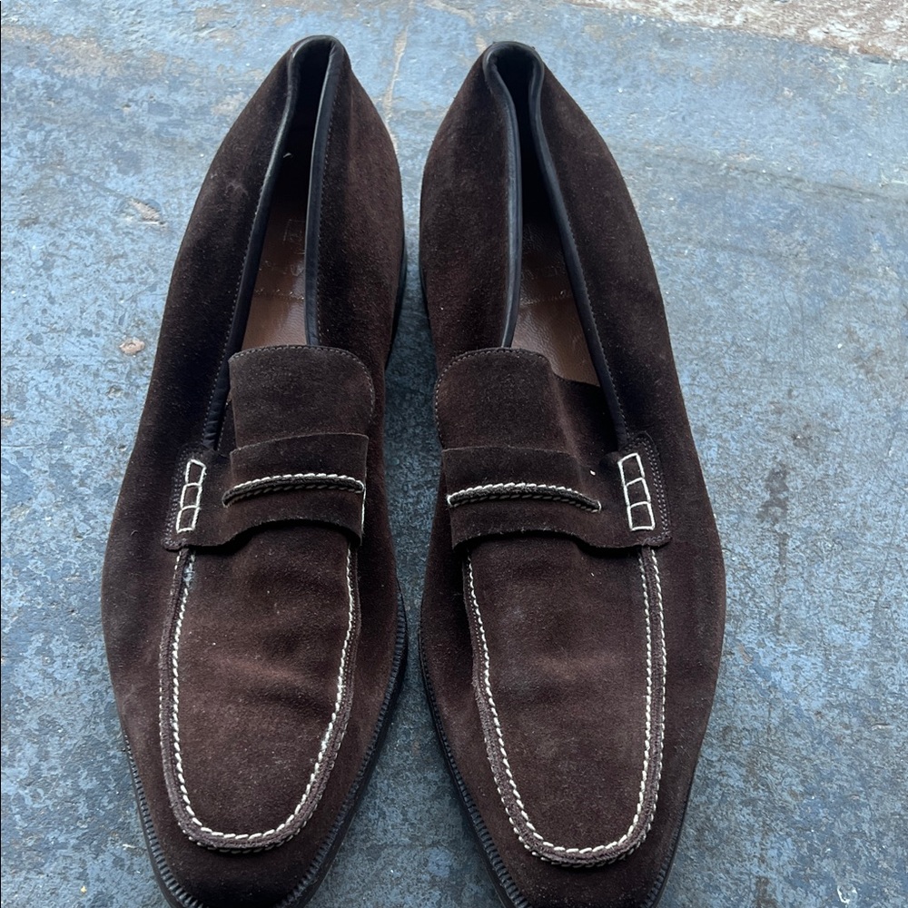 Men's Suede Penny Loafers in Dark Brown